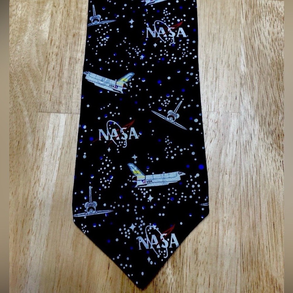 Vintage NASA Black Space Shuttle Tie RM Style Silk 1997